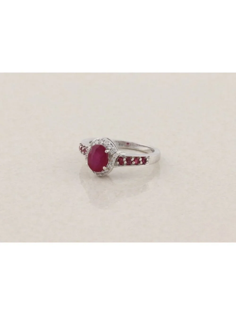 Sterling Silver Ruby and White Zircon Ring Size 9